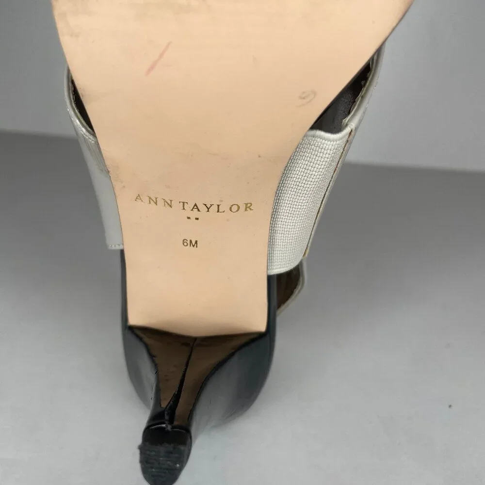 ANN TAYLOR Whimsigoth Mod Patent Colorblock Peep Toe Slingback Sandals Heels 6M